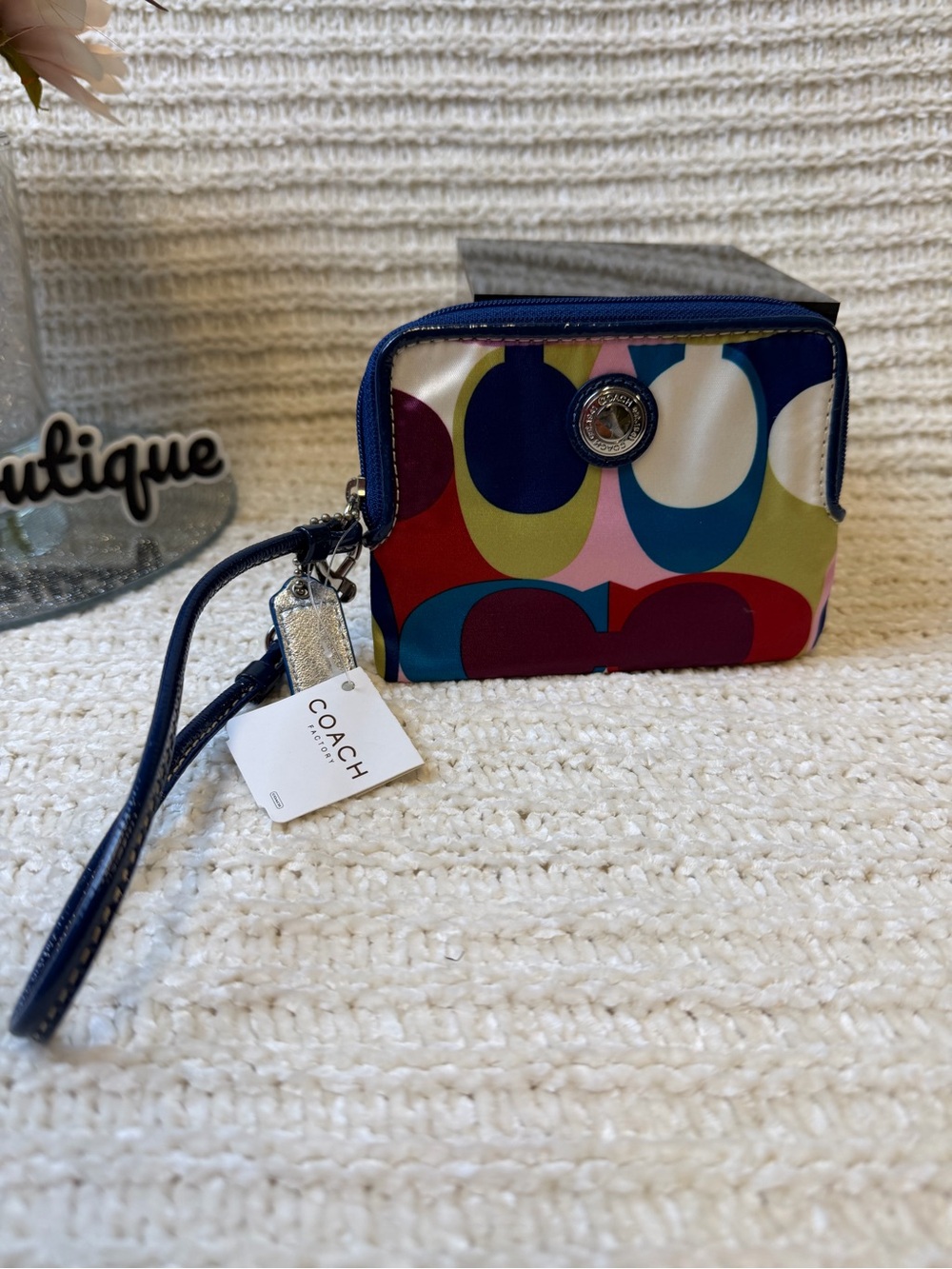 Coach Multicolor Signature Wristlet in Navy, Red, Yellow and Pink